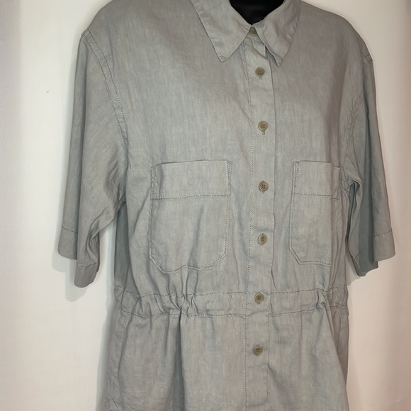 Eileen Fisher short sleeve linen and viscose button camp drawstring waist shirt - Picture 3 of 7